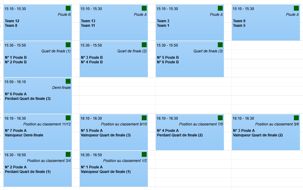 Planning de tournoi pour 13 équipes
