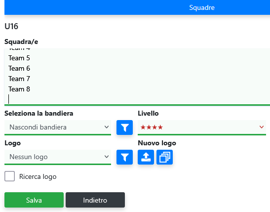 Passaggio 5: inserire i campi di gioco