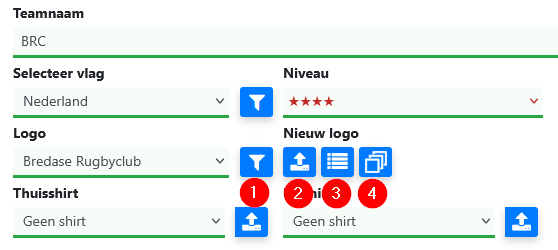 Knoppen voor het beheren van teamlogo’s