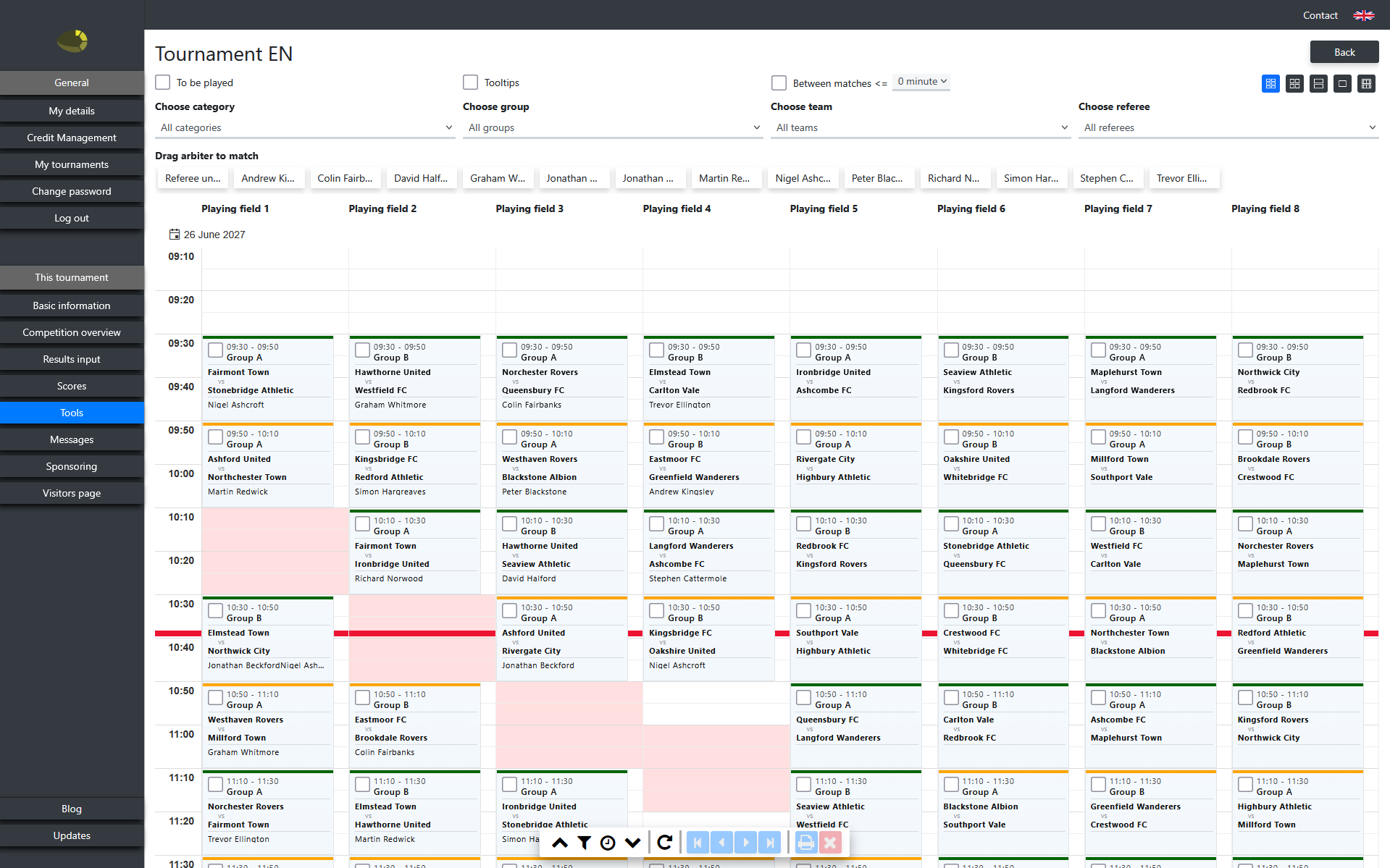 tournament-app.com match planning with multiple fields and referees